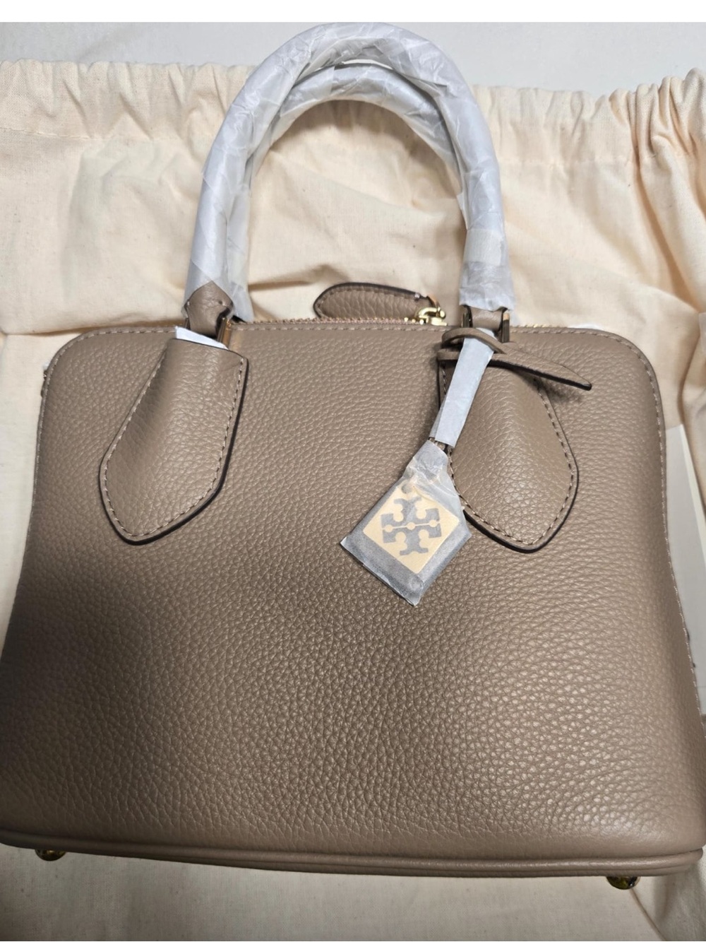 Tory Burch Pebbled Leather Satchel in Taupe